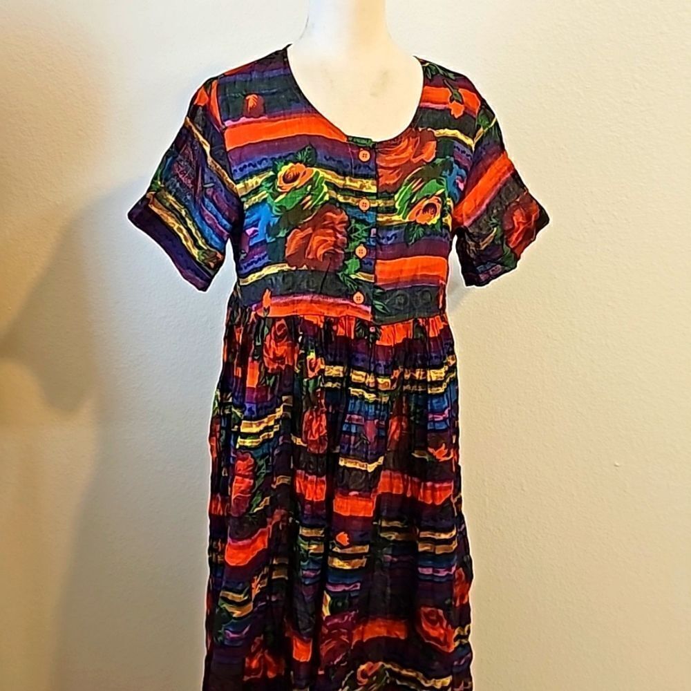 Vintage 80s Phases Floral Sheer Dress Lined Top size small‎